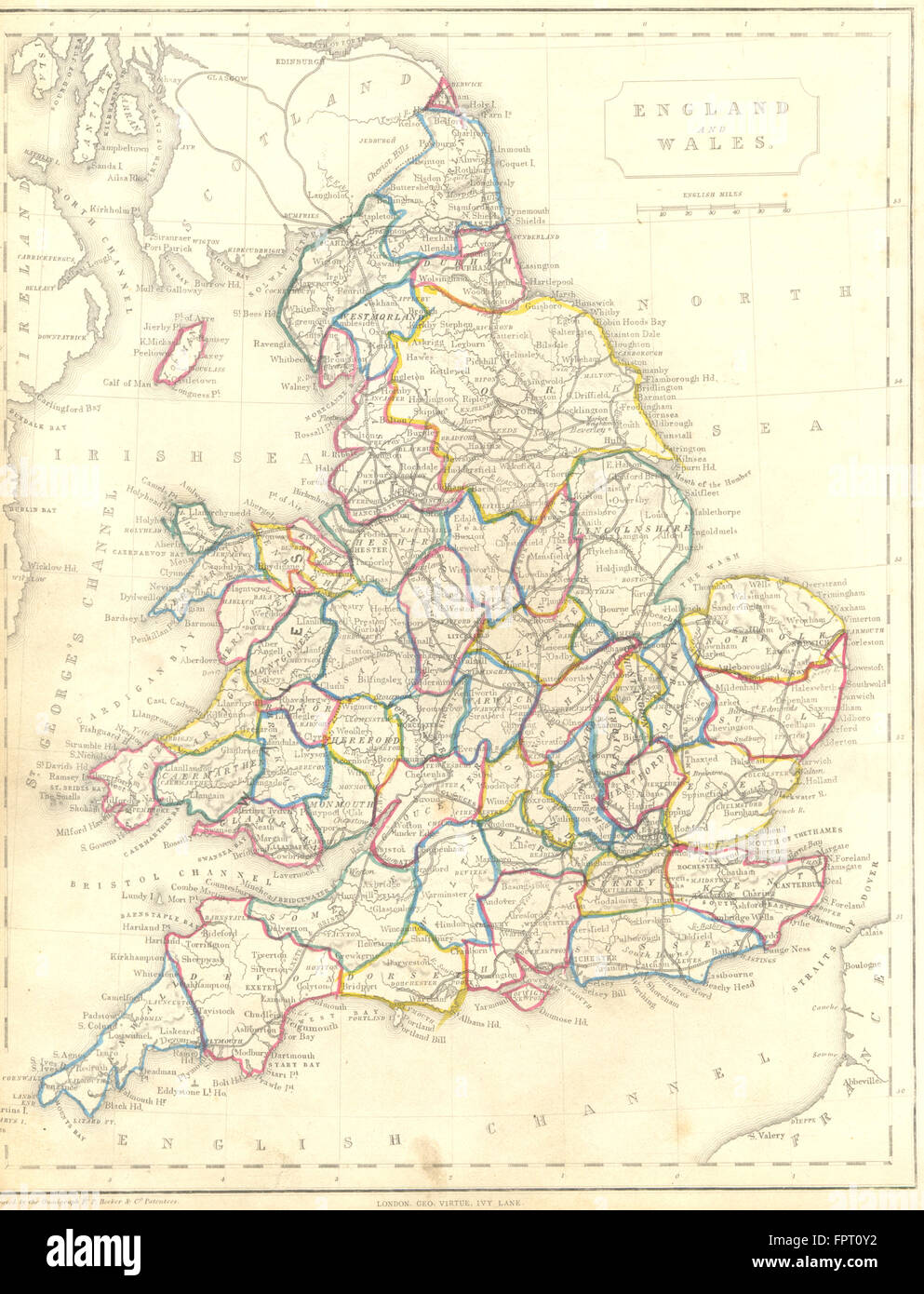 UK: England Wales: Becker, 1848 antique map Stock Photo