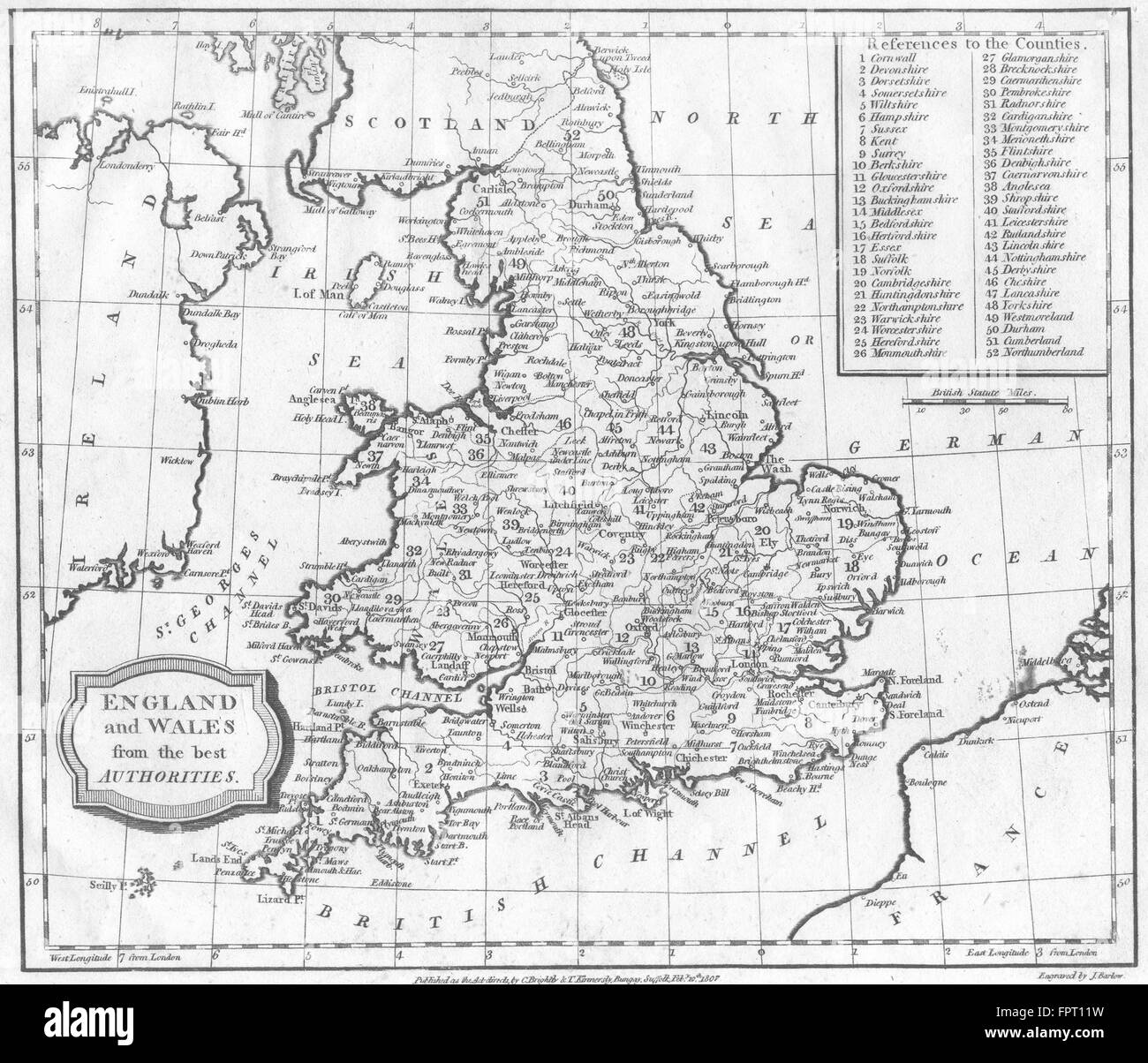 UK: England Wales: Blomfield, 1807 antique map Stock Photo