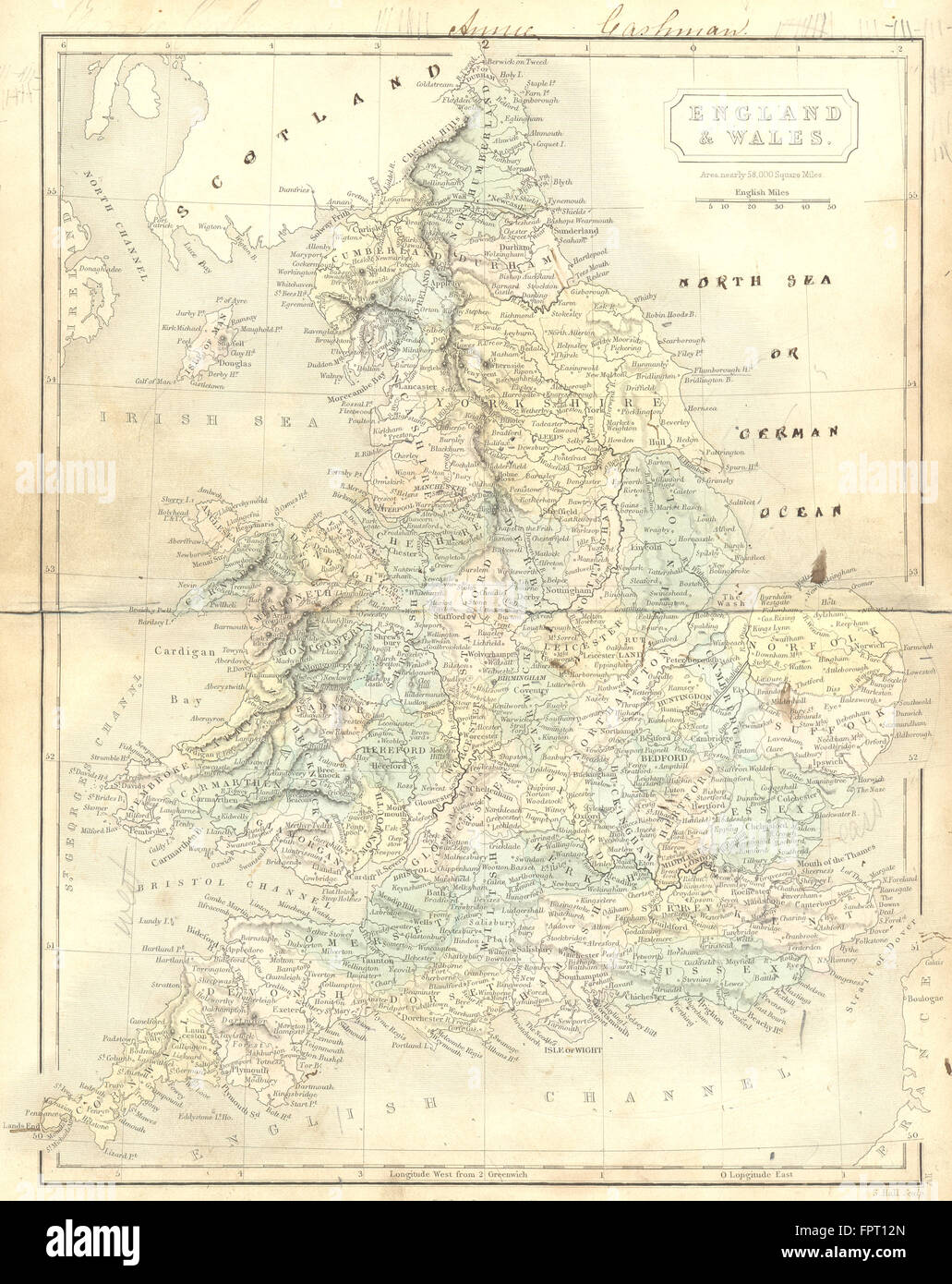 ENGLAND WALES: Butler Hall, 1850 antique map Stock Photo