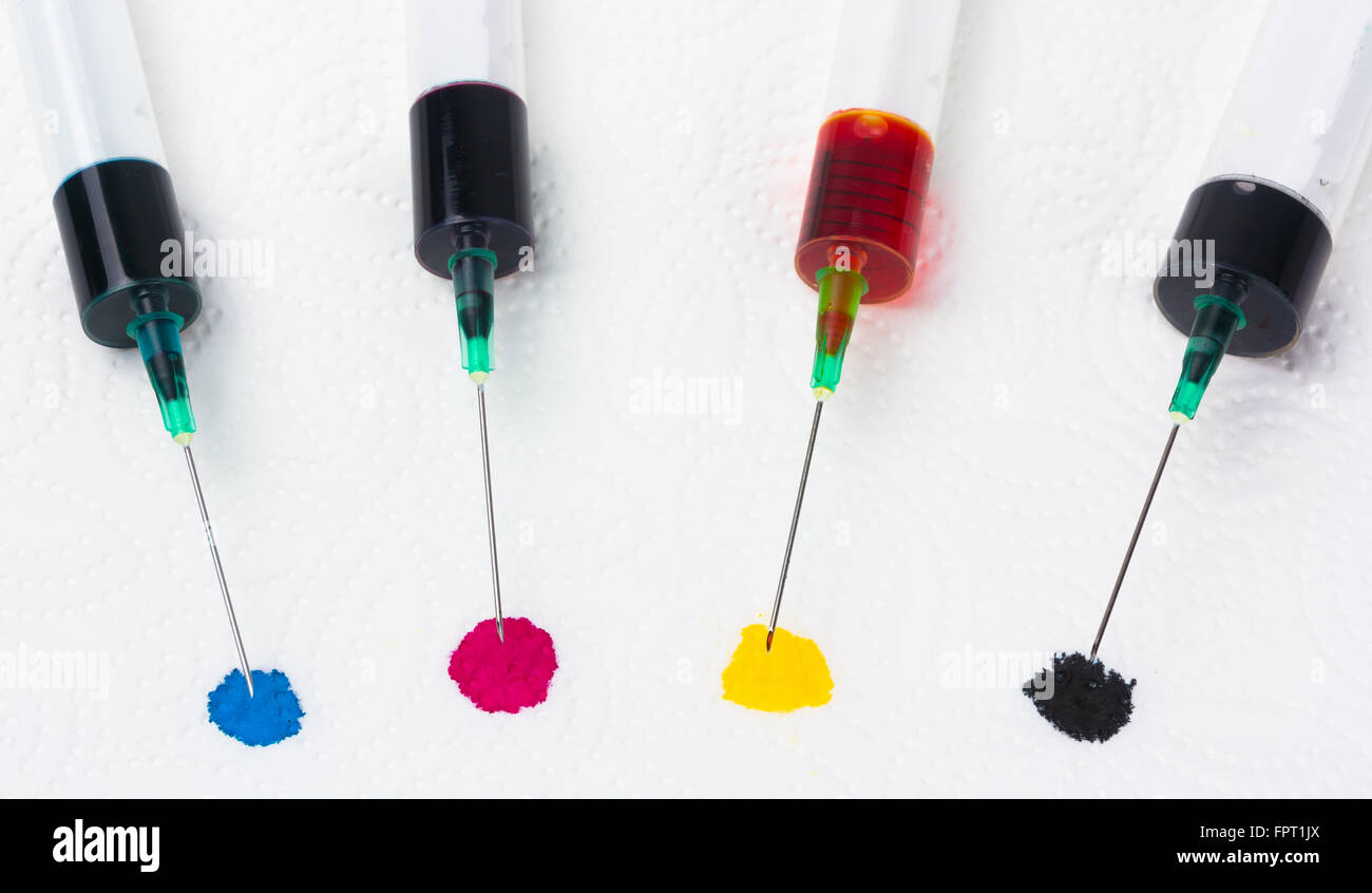 Syringes for refilling inkjet printer Stock Photo