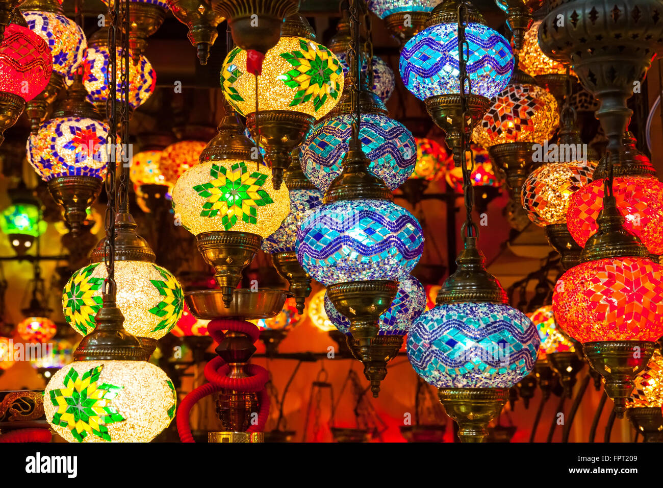 Multi-colored lamps hanging at the Grand Bazaar in Istanbul, Turkey Stock  Photo - Alamy