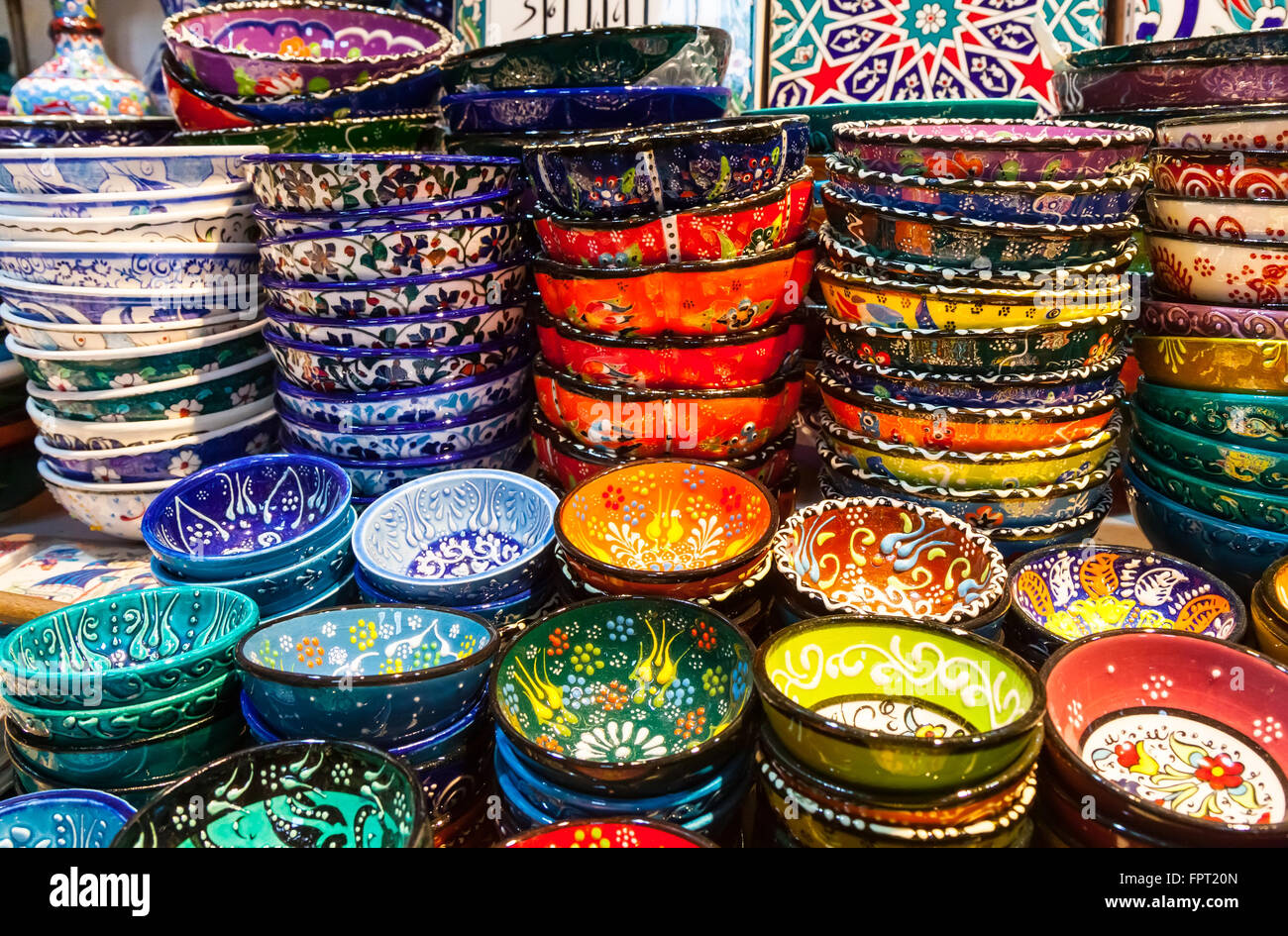Classical Turkish ceramics on the market Grand Bazaar Stock Photo