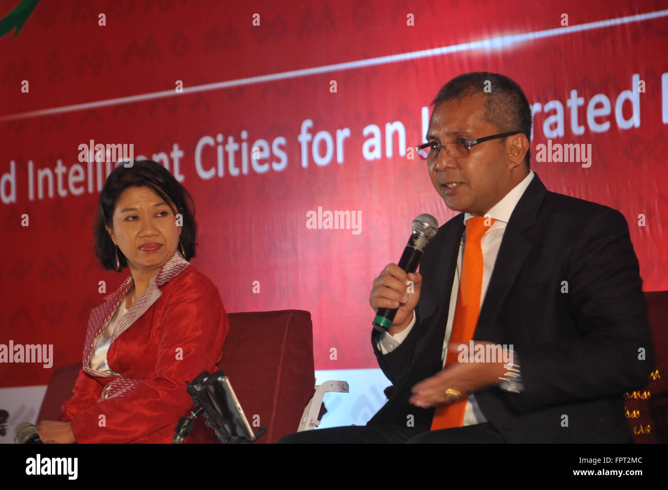 Secretary General of UCLG, Bernadia Irawati Tjandradewi and Makassar Mayor, Ramdhan Pomanto at the meeting. Stock Photo