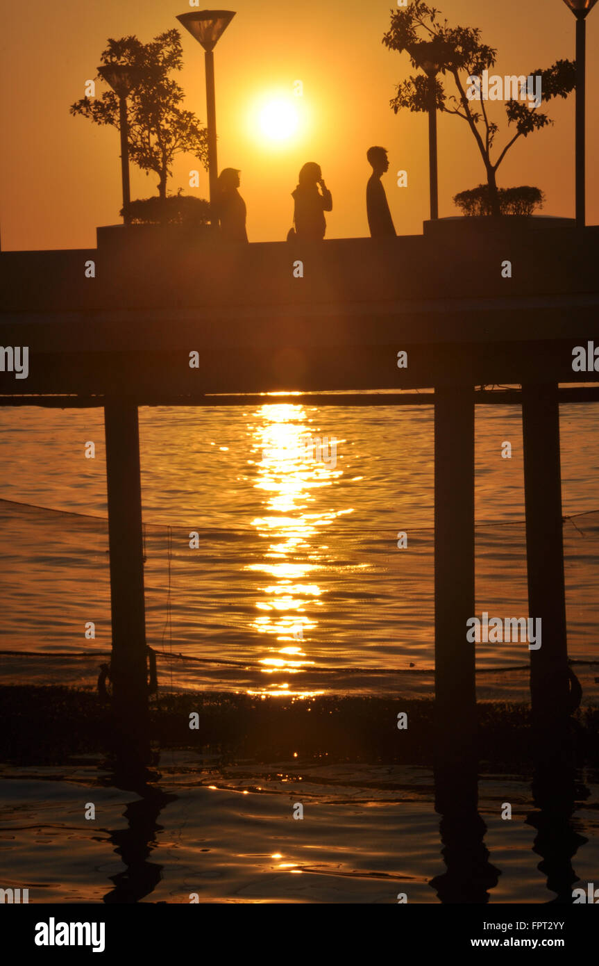 Makassar, Indonesia. Sunset as seen at Losari Beach Stock Photo