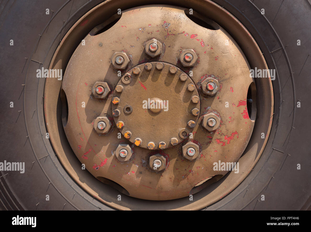 close up of wheel and tire of truck Stock Photo