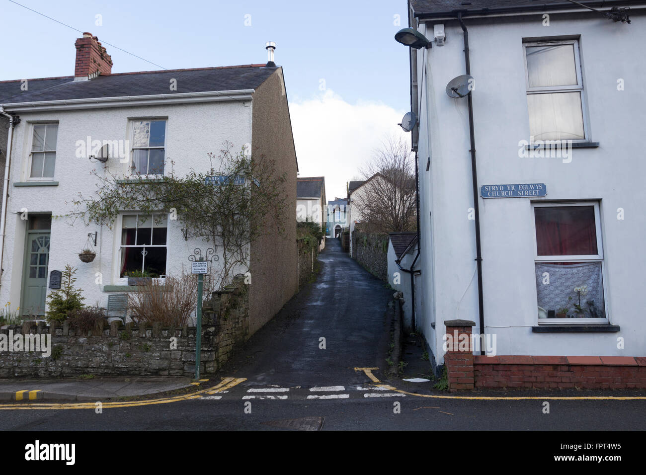 One of the many lanes in Llandysul, West Wales, that connect the three roads in town. Stock Photo