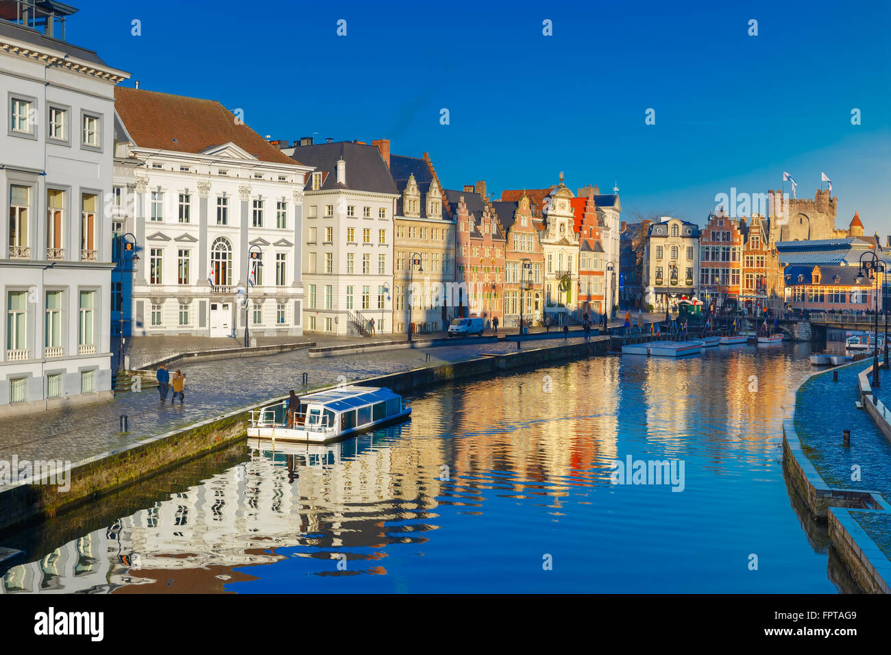 Old Town in the morning, blue hour, Ghent, Belgium Stock Photo Alamy
