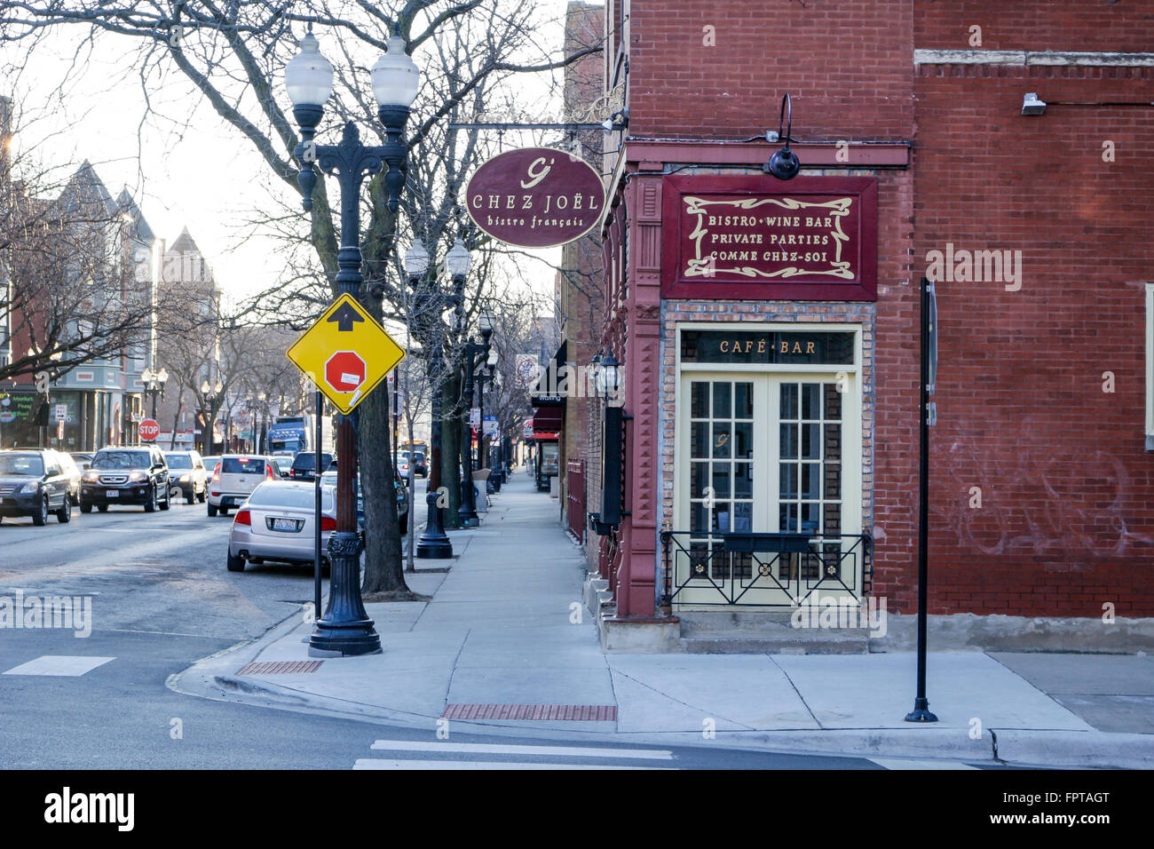 Chez Joel French Bistro. Taylor Street, Chicago, Illinois Stock Photo