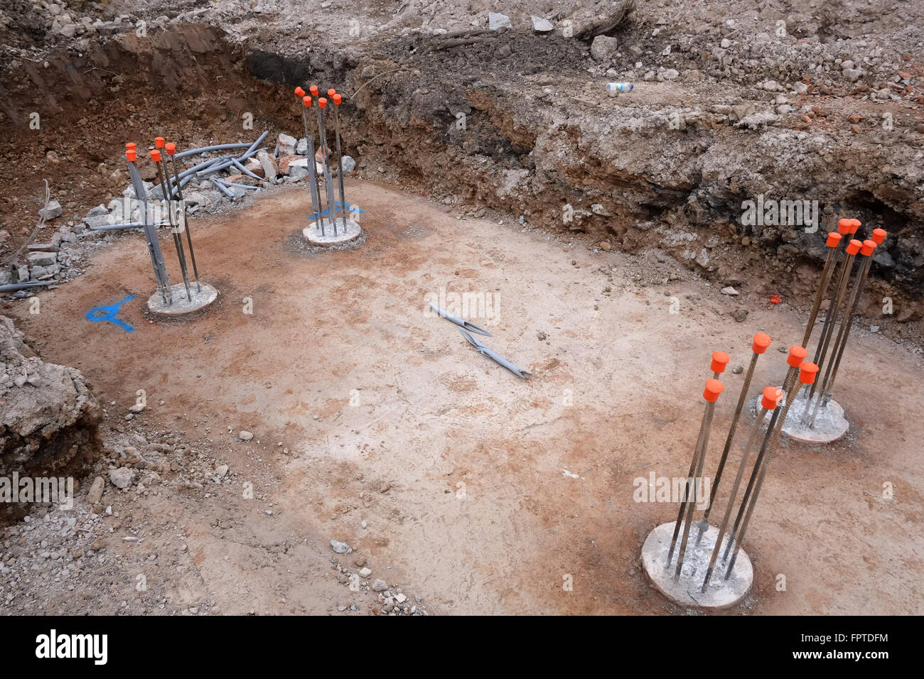Structural works in progress, piles trimmed, blinding poured, ready for