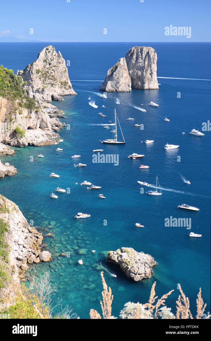 Gorgeous landscape of famous faraglioni rocks on Capri island, Italy ...