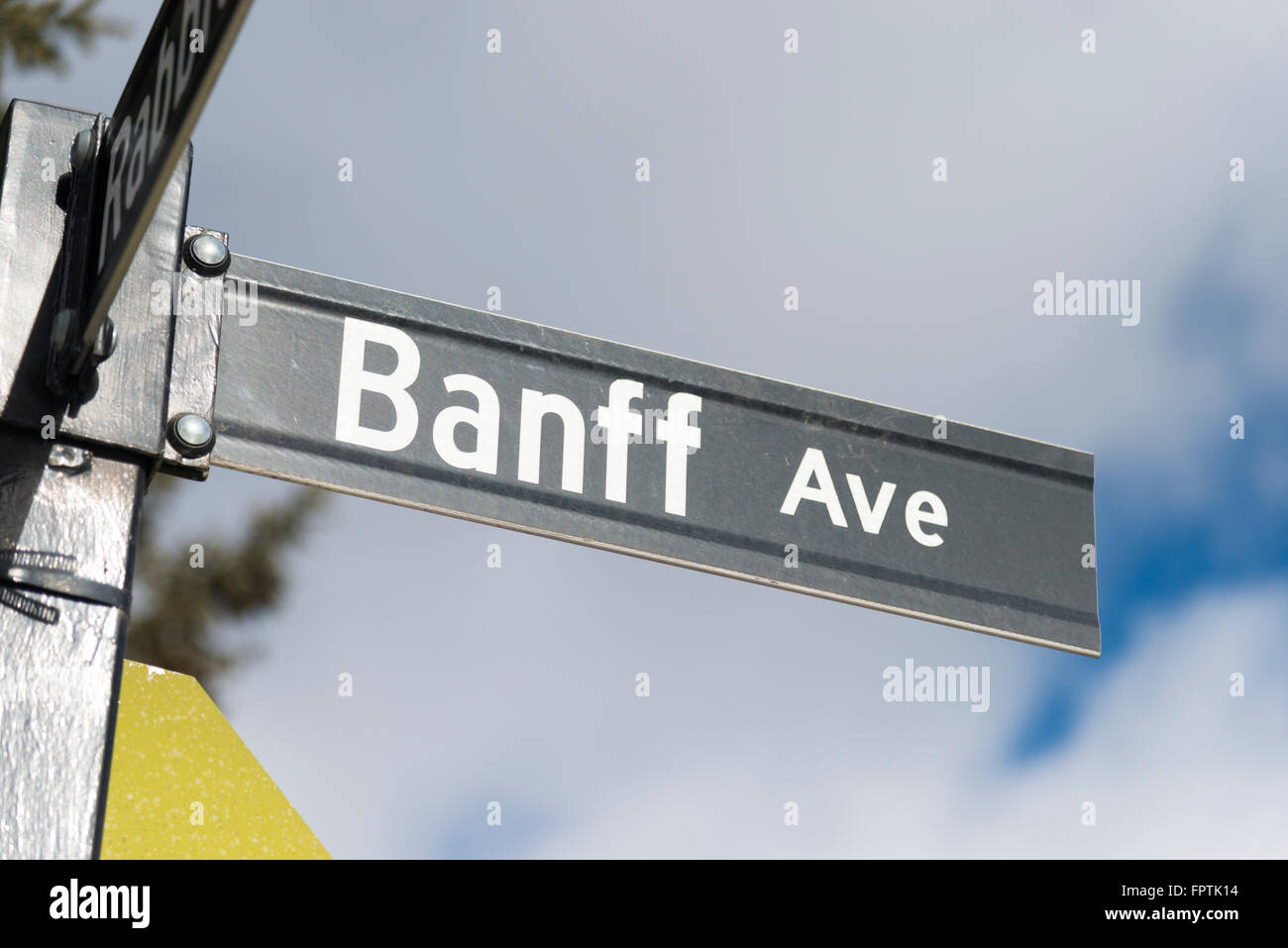 A street sign giving directions to Banff Avenue Banff Canada Stock Photo