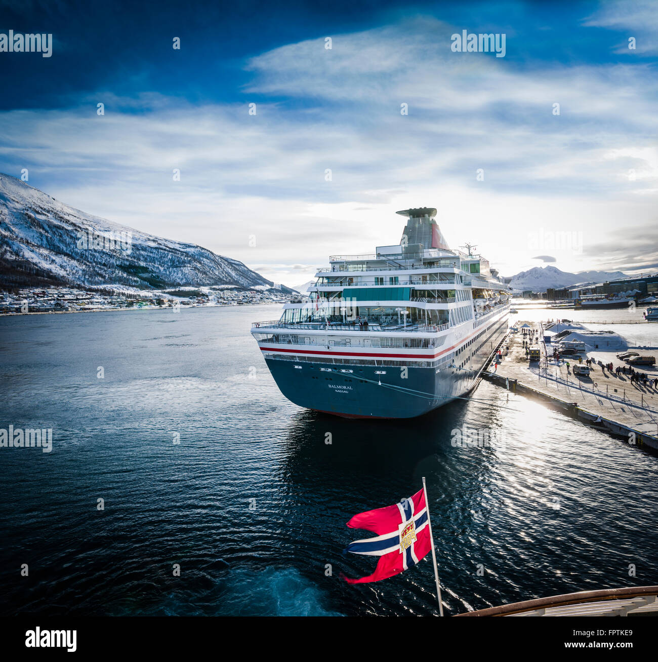 Fred Olsen cruise ship Balmoral moored in Tromso, Norway Stock Photo