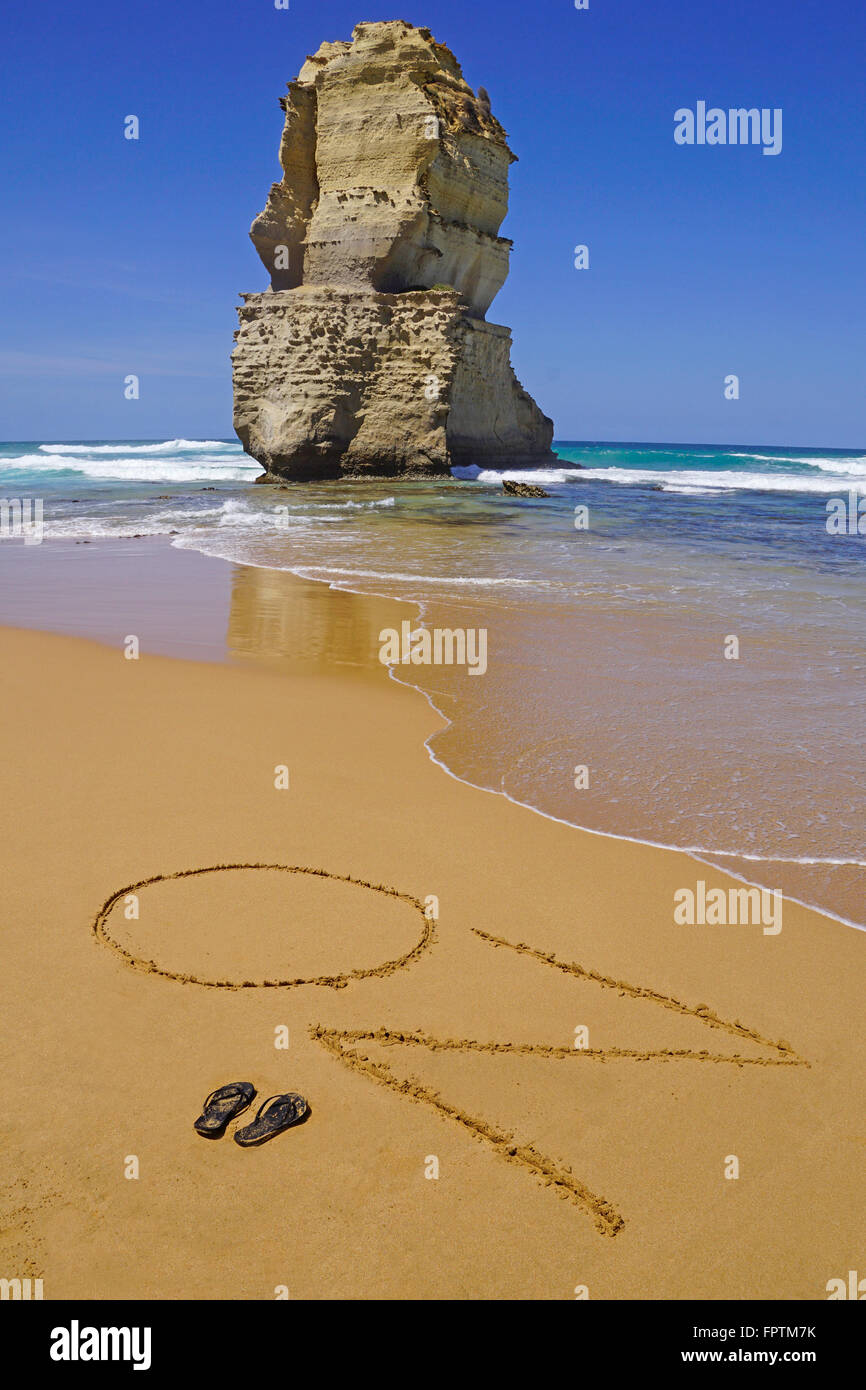 Beach OZ sign at 12 Apostles. Stock Photo