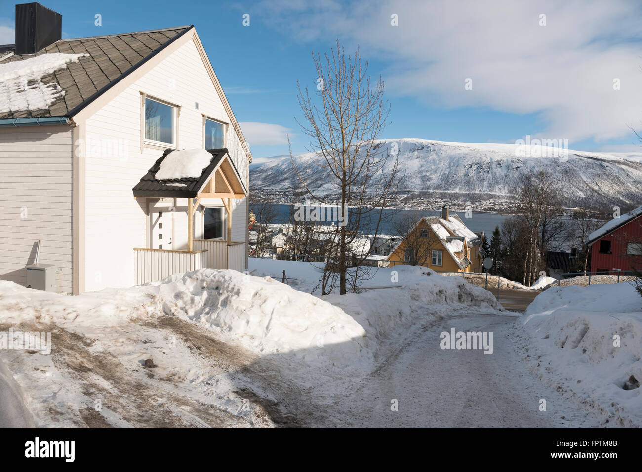 Norwegian house in winter, Tromso Stock Photo Alamy