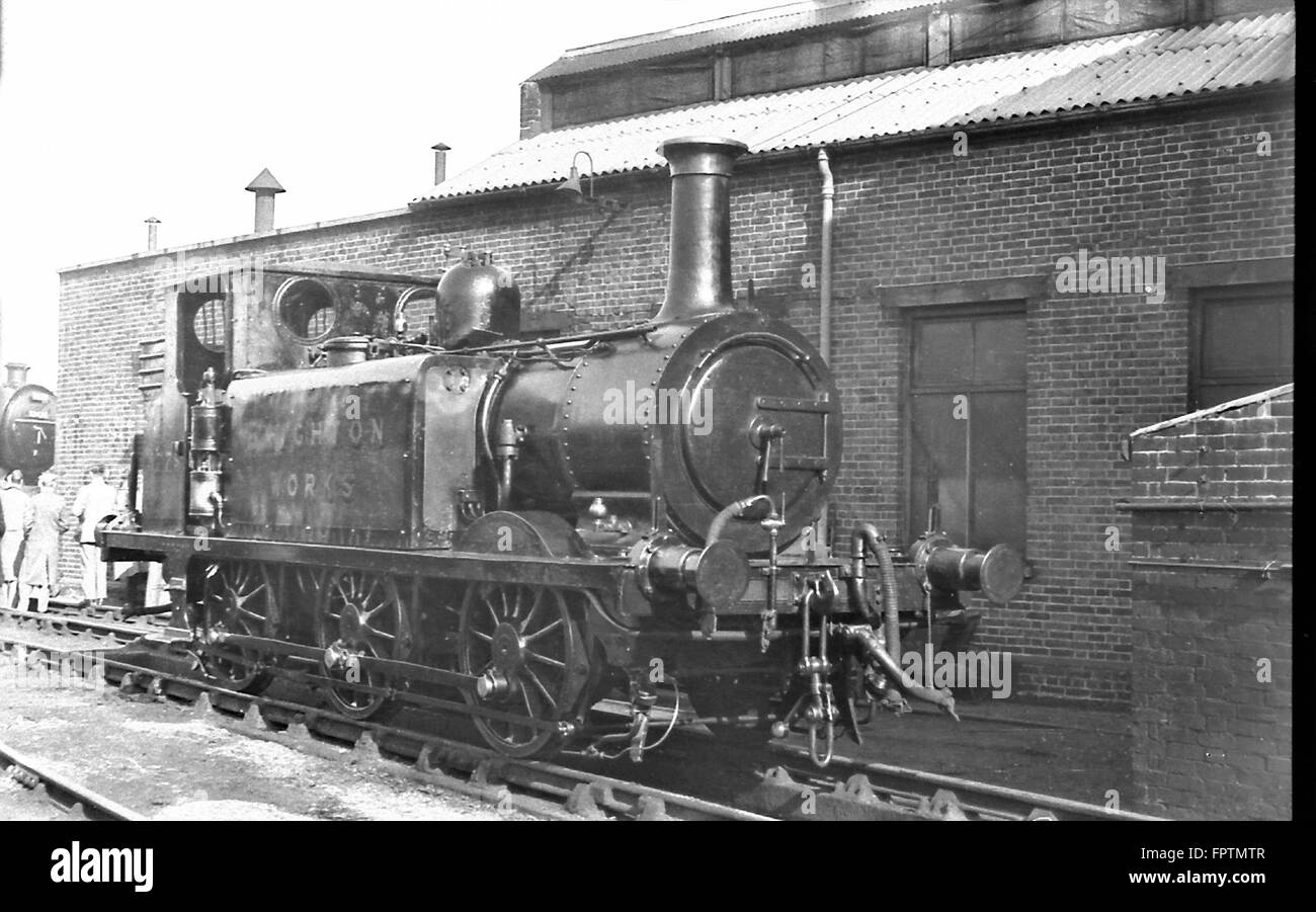 LBSCR A1X 0-6-0T steam locomotive 377S (formerly No.35 Morden) as Brighton Works shunter in October 1952 Stock Photo