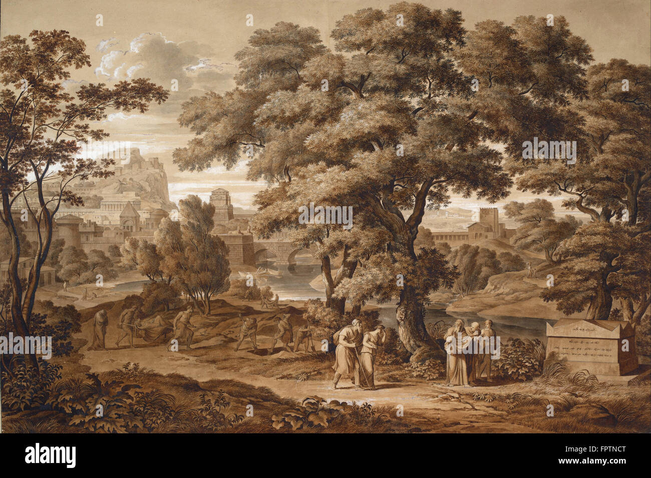 Joseph Anton Koch - Oedipus and Antigone Leave Thebes -  1797 Stock Photo