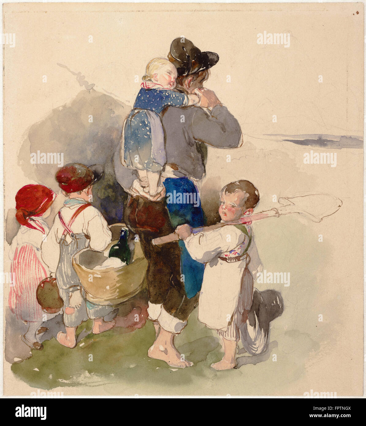 Peter Fendi - Children on Their Way to Work in the Fields -  1840 Stock Photo