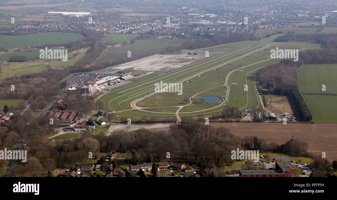 aerial view of Haydock Park Racecourse, Newton-le-Willows, Lancashire, UK Stock Photo