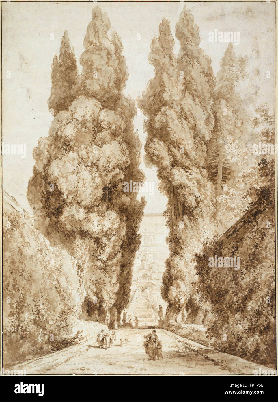Jean Honoré Fragonard - Cypress Avenue at the Villa d'Este in Tivoli -  1774 Stock Photo
