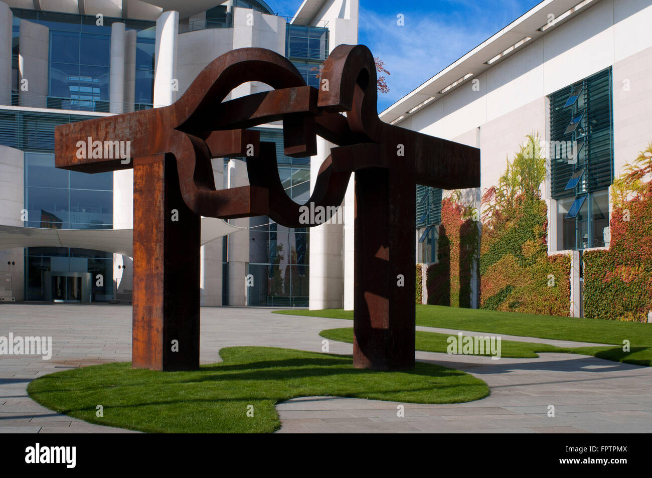 Eduardo Chillida's sculpture at the Office of the Federal Chancellor in Berlin. Chancellor's Office. Art in architecture in Germ Stock Photo