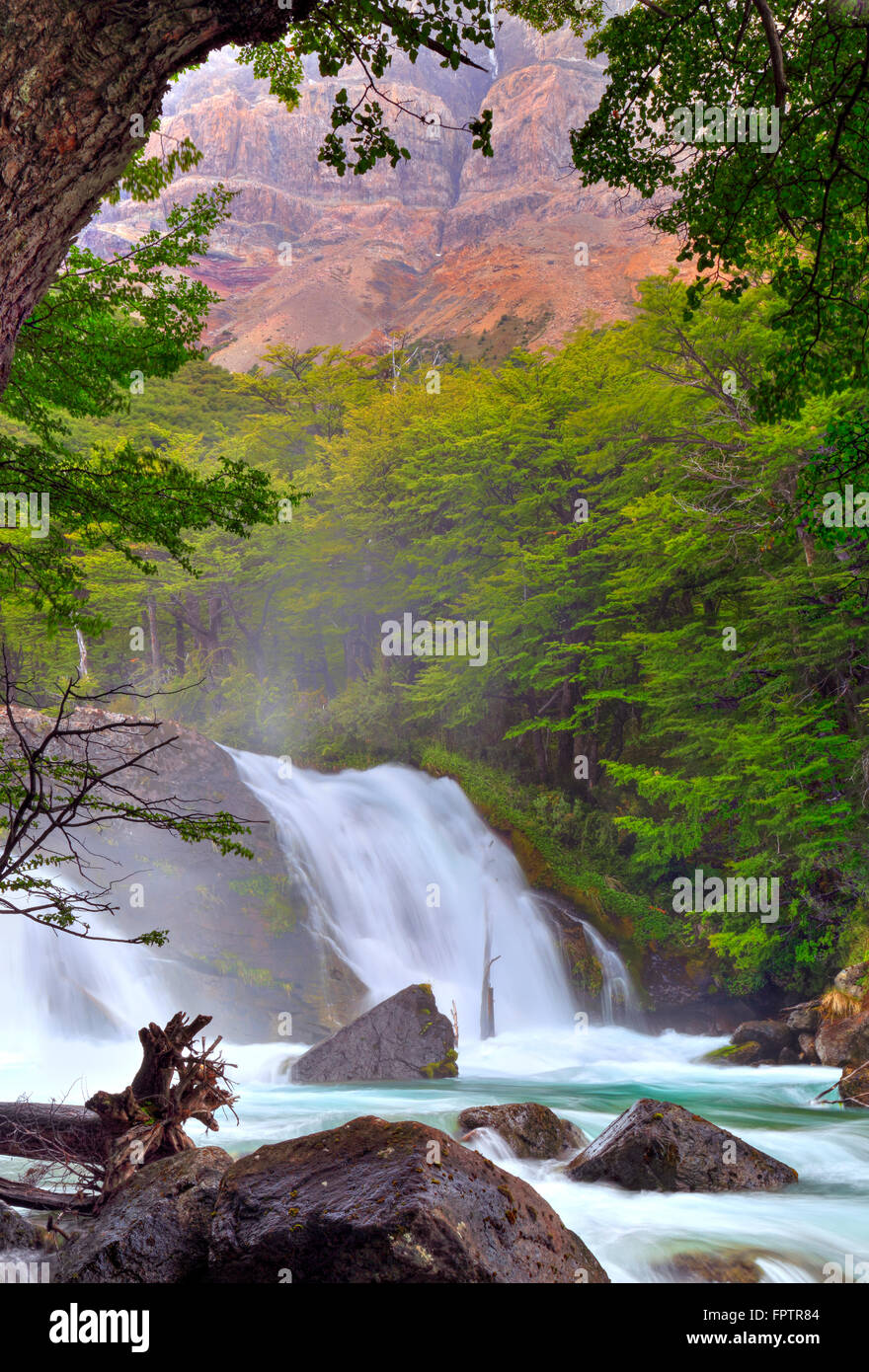 River and waterfall at El Chalten surrounduings. Santa Cruz Argentina. Stock Photo