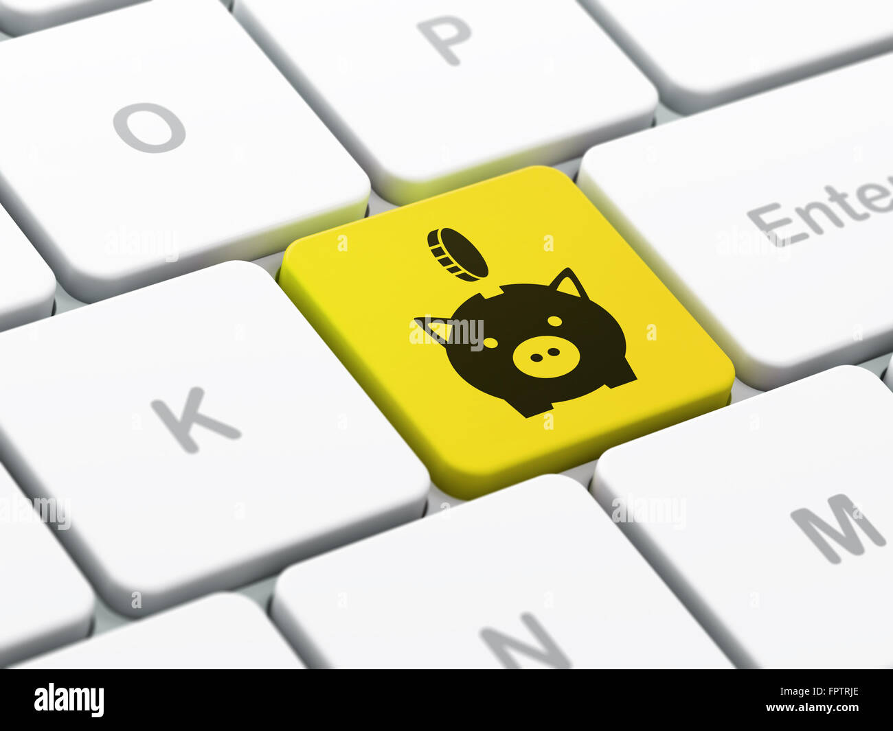 Money concept: Money Box With Coin on computer keyboard background ...