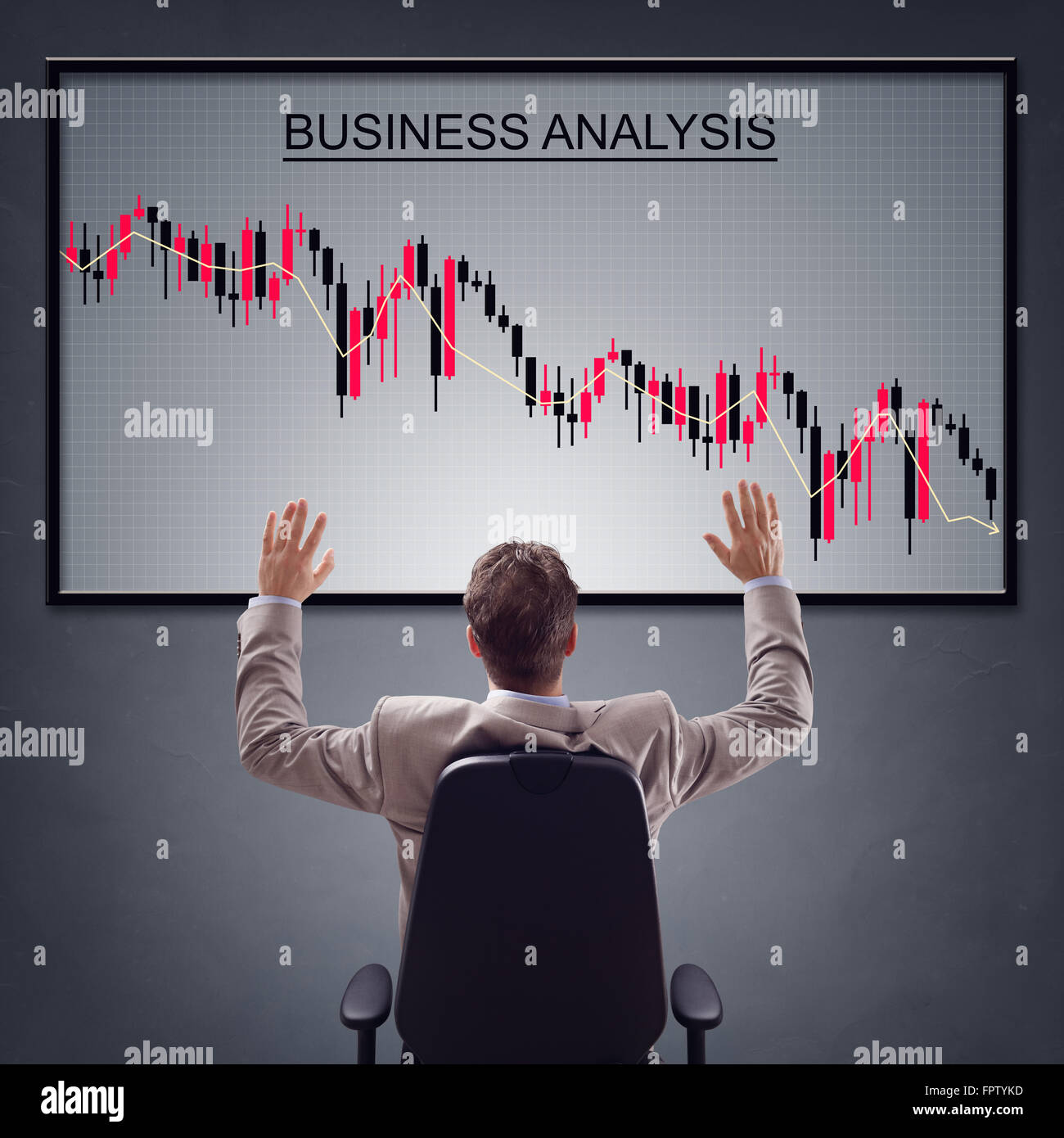 Businesman with trading stock market in economic crisis Stock Photo