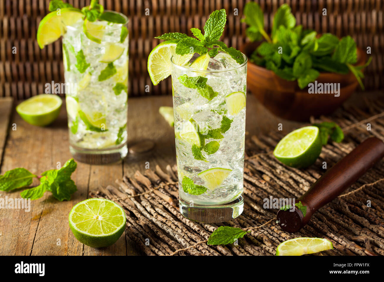 Homemade Alcoholic Mojito with LIme and Green Mint Stock Photo Alamy