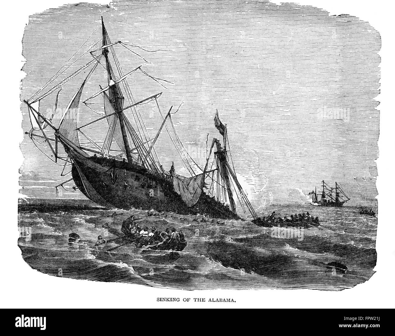 1860s 1864 SINKING OF CONFEDERATE SHIP ALABAMA BY THE UNION SHIP KEARSARGE DURING AMERICAN CIVIL WAR NAVAL BATTLE Stock Photo