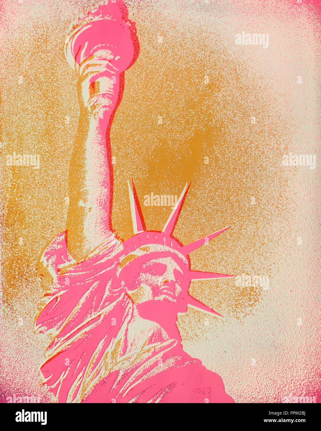 1970s STATUE LIBERTY IN PINK WITH GOLD BACKGROUND Stock Photo