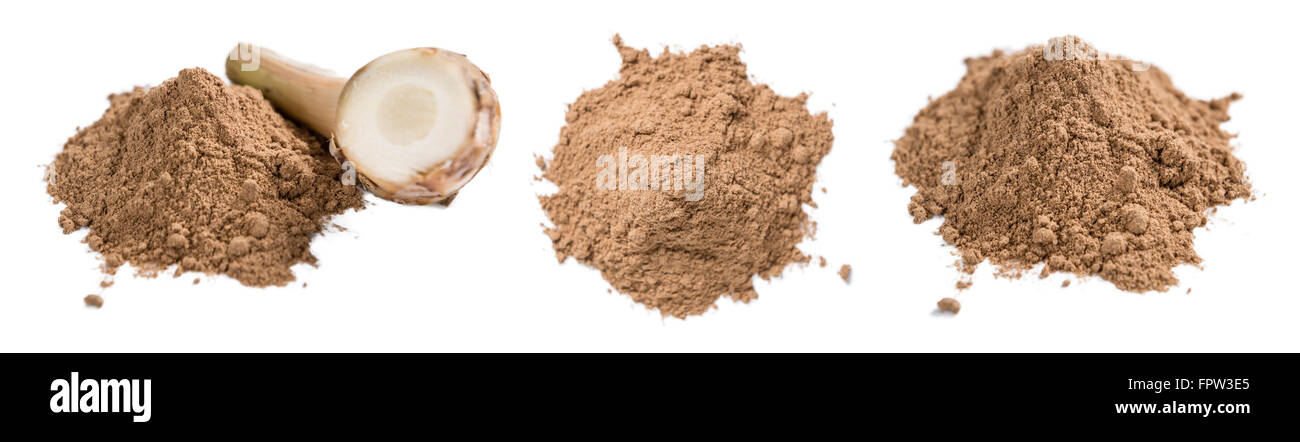 Portion of Galangal Powder isolated on white background Stock Photo