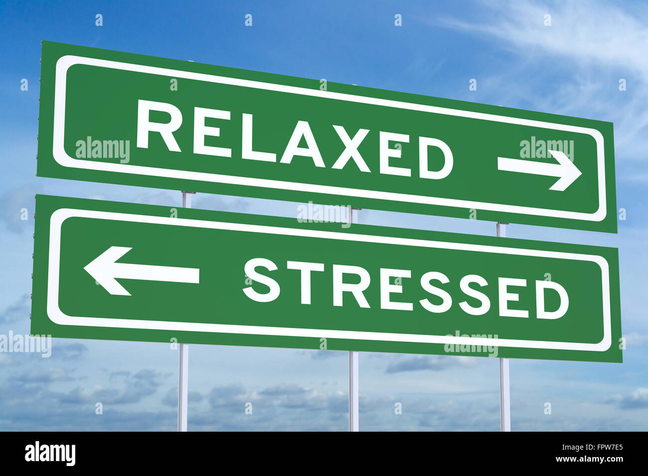 relaxed or stressed concept on the road signs Stock Photo