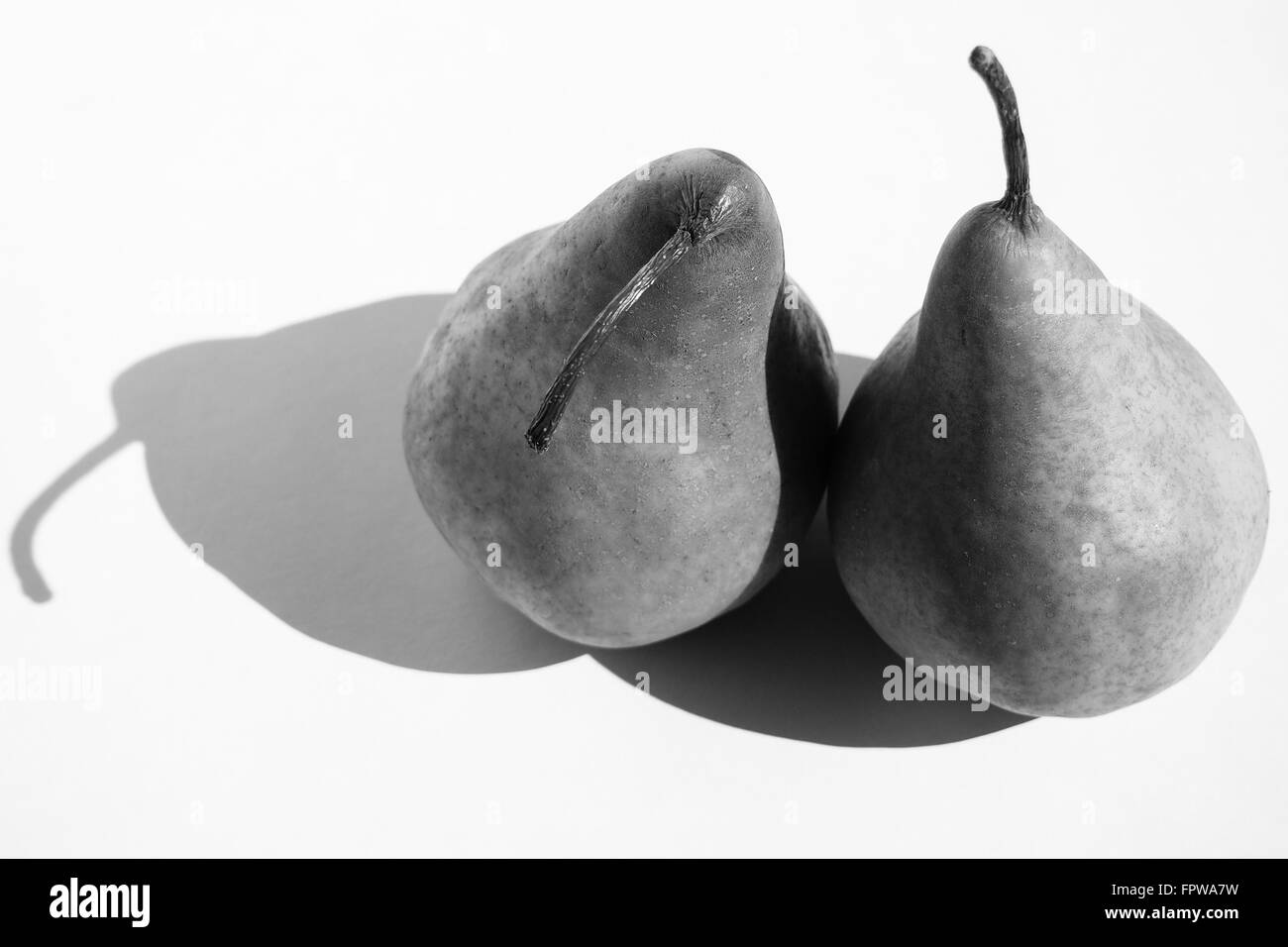 Two Brown Pears in Black and White Stock Photo
