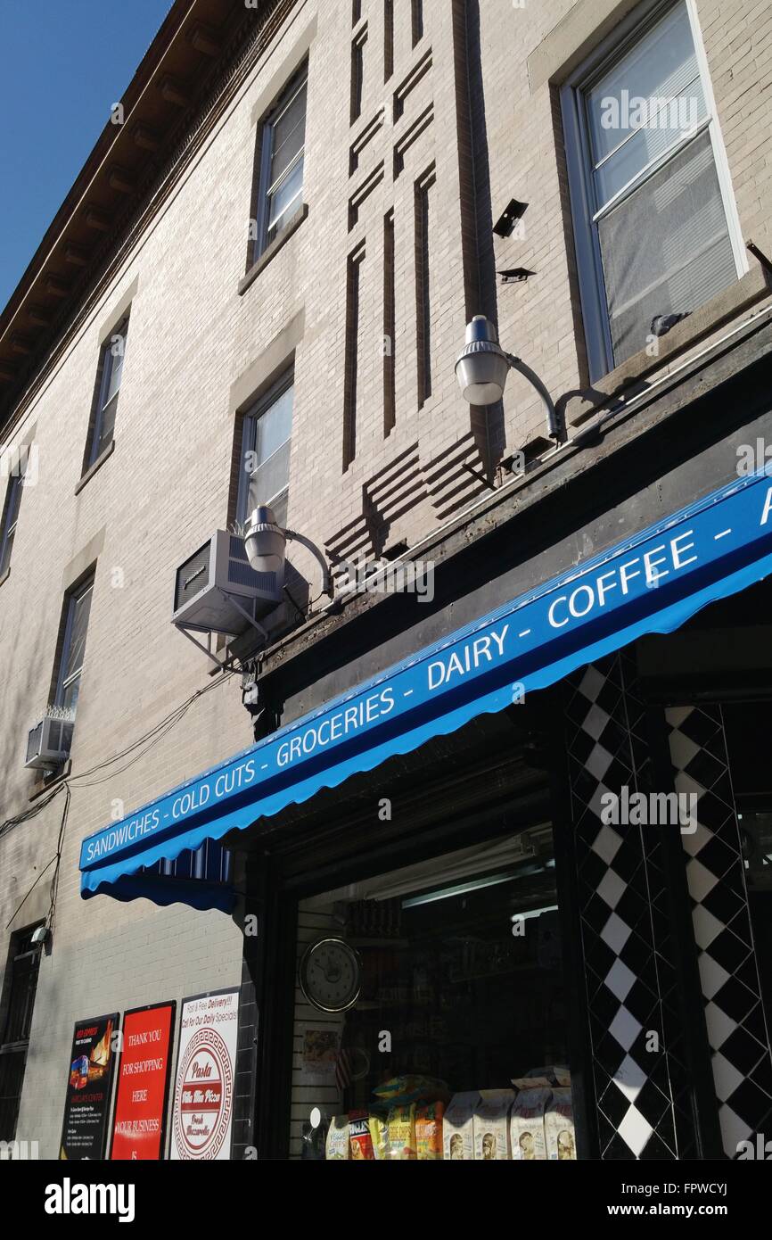Classic Brooklyn deli offering dairy coffee and groceries Stock Photo