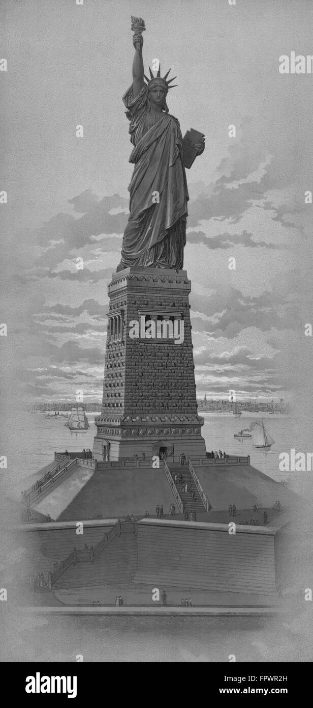 Vintage American History print of The Statue of Liberty. Stock Photo