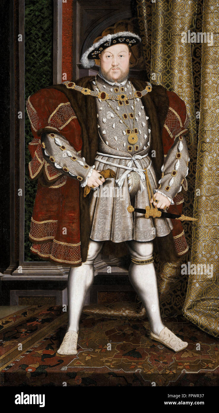 Vintage English History painting of Henry VIII of England, by the workshop of Hans Holbein the Younger. Stock Photo