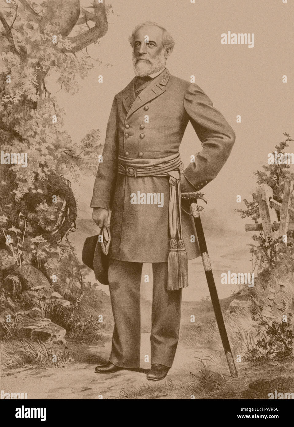 Civil War artwork of General Robert E. Lee standing. Stock Photo