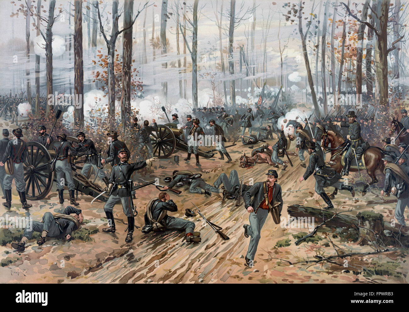 This Civil War painting shows Union and Confederate troops at The Battle of Shiloh. Shiloh, also known as the Battle of Pittsbur Stock Photo