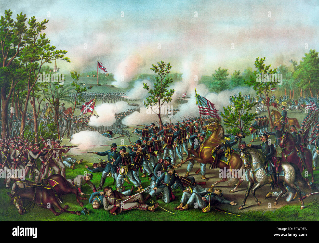 Vintage American Civil War print of The Battle of Atlanta and shows the death of Union General James McPherson. The battle occur Stock Photo