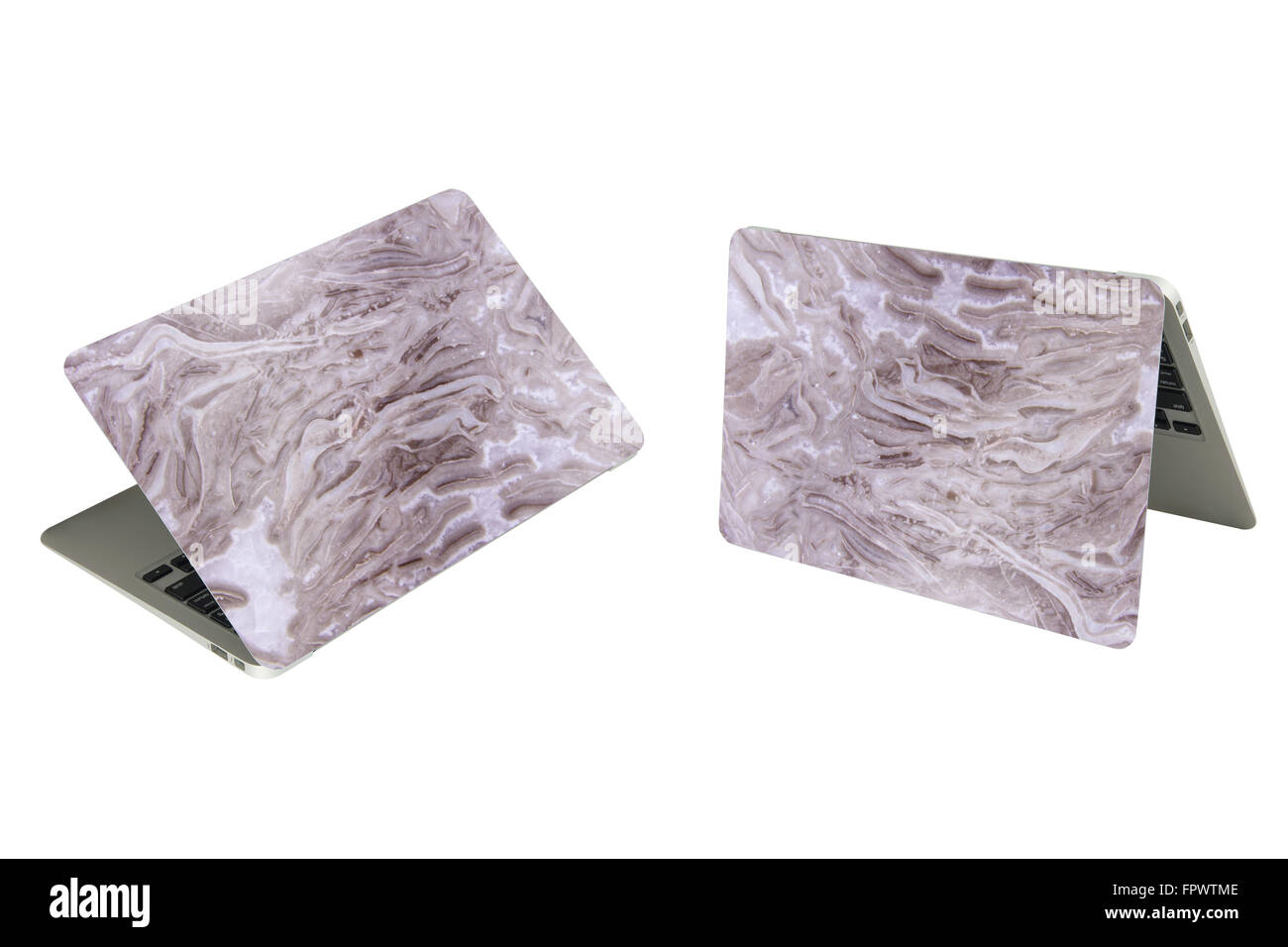 marble texture case for laptop on white background Stock Photo - Alamy