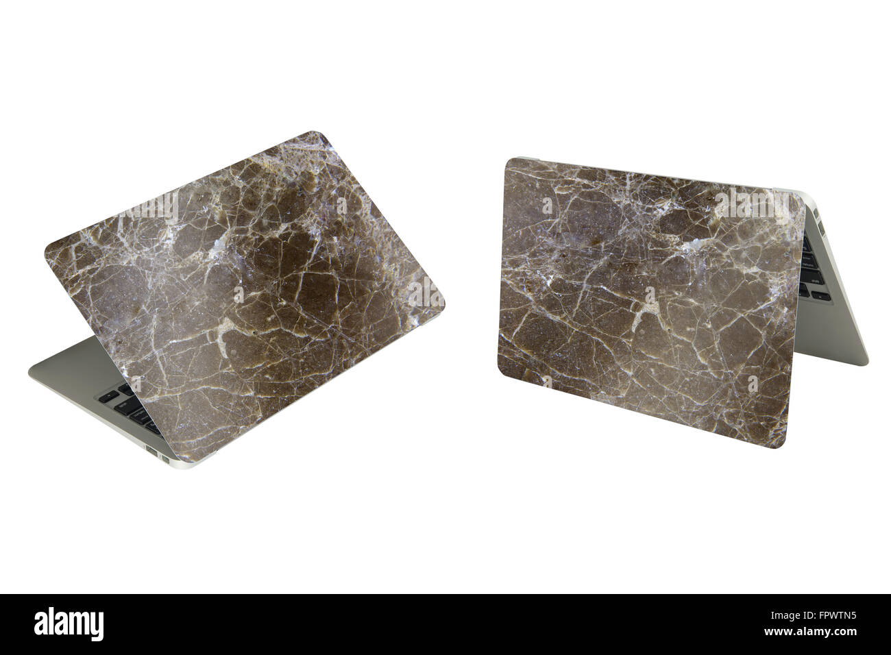 marble texture case for laptop on white background Stock Photo