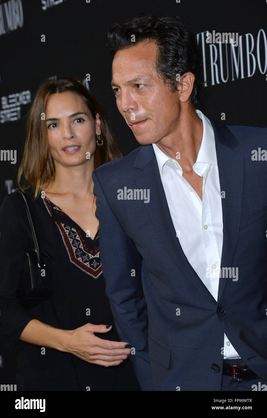 LOS ANGELES, CA - OCTOBER 27, 2015: Benjamin Bratt & wife Talisa Soto at the US premiere of 'Trumbo' at the Academy of Motion Picture Arts & Sciences, Beverly Hills. Stock Photo