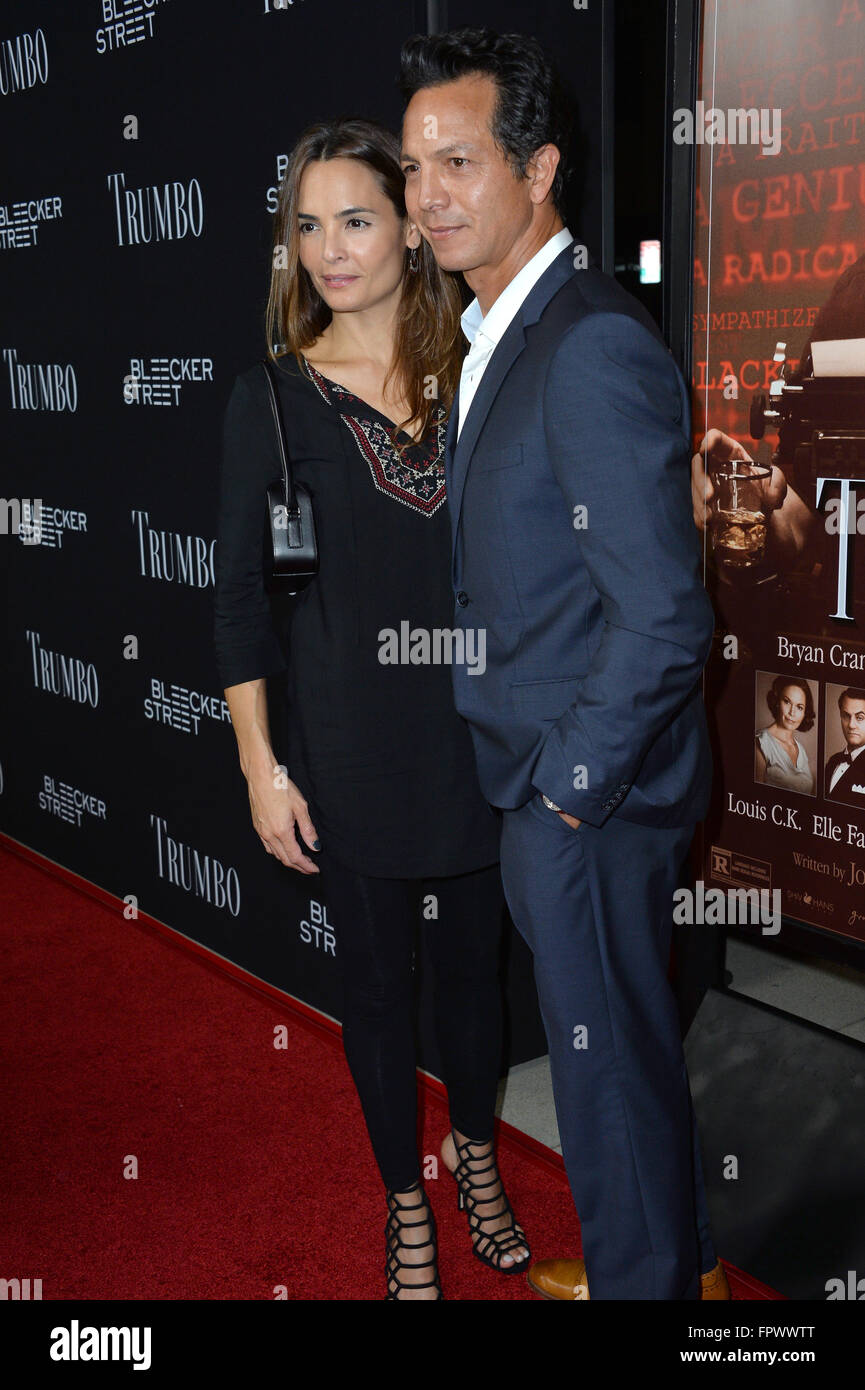 LOS ANGELES, CA - OCTOBER 27, 2015: Benjamin Bratt & wife Talisa Soto at the US premiere of 'Trumbo' at the Academy of Motion Picture Arts & Sciences, Beverly Hills. Stock Photo