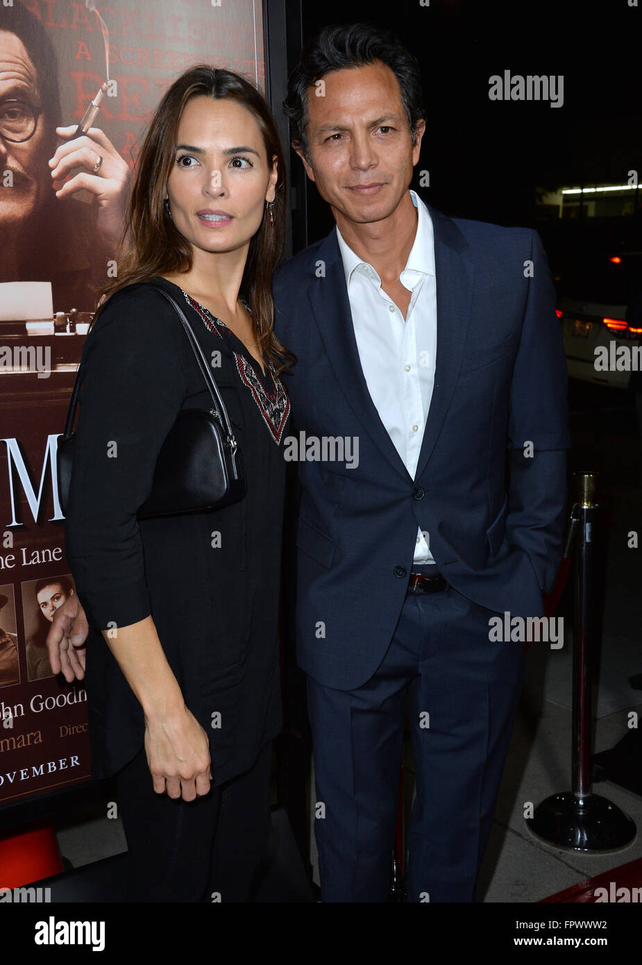 LOS ANGELES, CA - OCTOBER 27, 2015: Benjamin Bratt & wife Talisa Soto at the US premiere of 'Trumbo' at the Academy of Motion Picture Arts & Sciences, Beverly Hills. Stock Photo