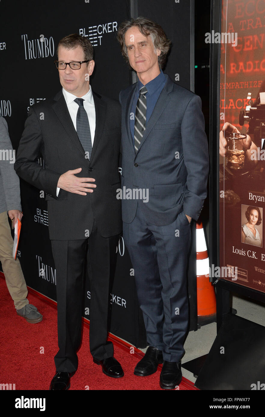 LOS ANGELES, CA - OCTOBER 27, 2015: Director Jay Roach & writer John McNamara at the US premiere of their movie 'Trumbo' at the Academy of Motion Picture Arts & Sciences, Beverly Hills. Stock Photo