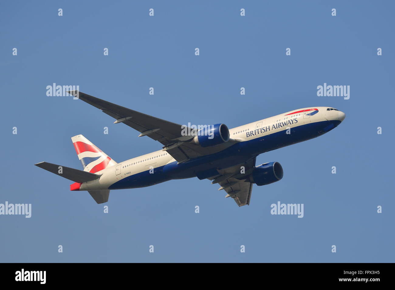 British Airways Boeing 777-200ER G-RAES departing from London Heathrow Airport, UK Stock Photo