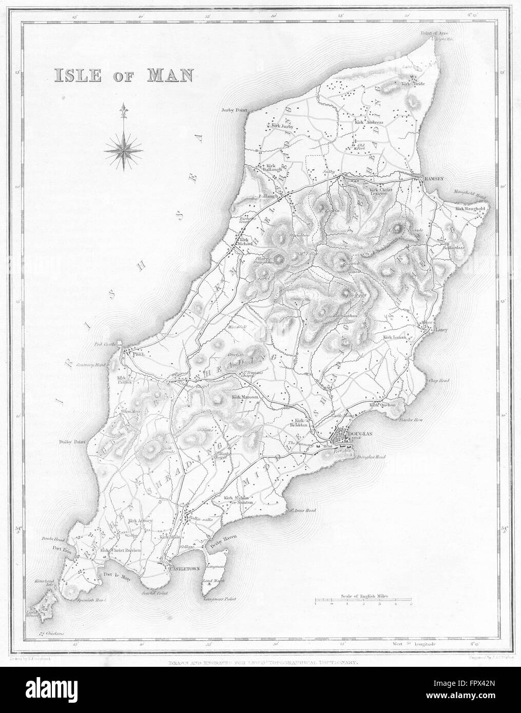 Isle of lewis man hi res stock - Iom Isle Of Man Lewis 1835 Antique Map FPX42N 