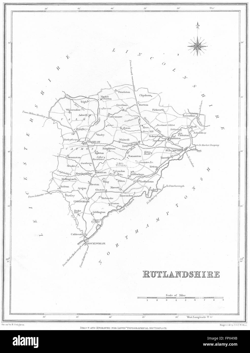 RUTLAND Rutlandshire Lewis, c1841 antique map Stock Photo Alamy