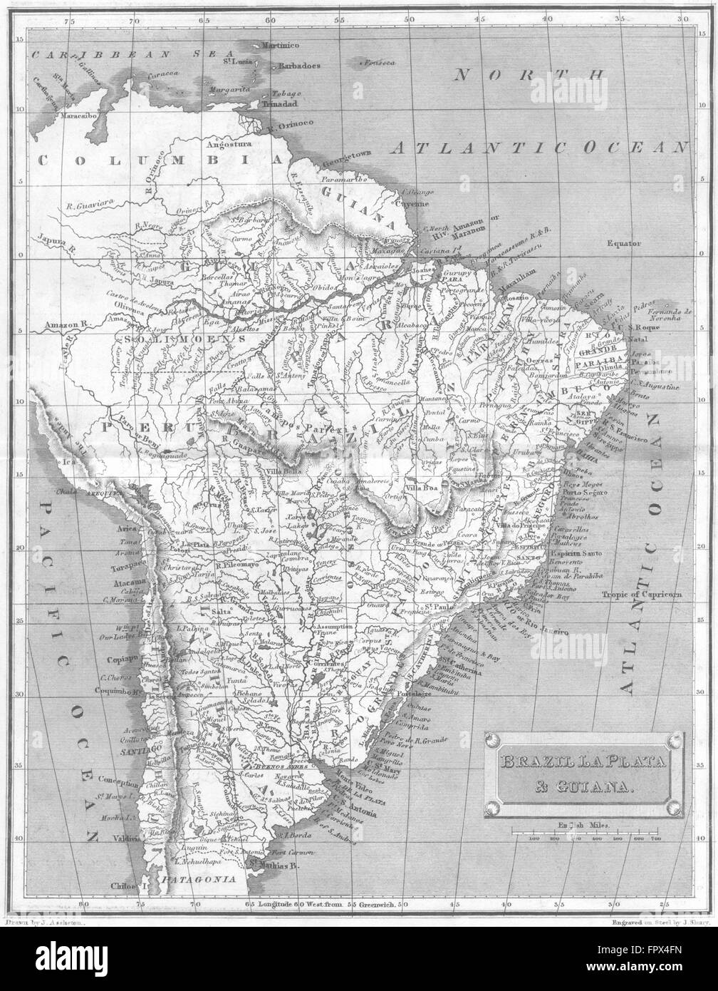 BRAZIL: La Plata & Guyana: Tegg 1827, 1827 antique map Stock Photo