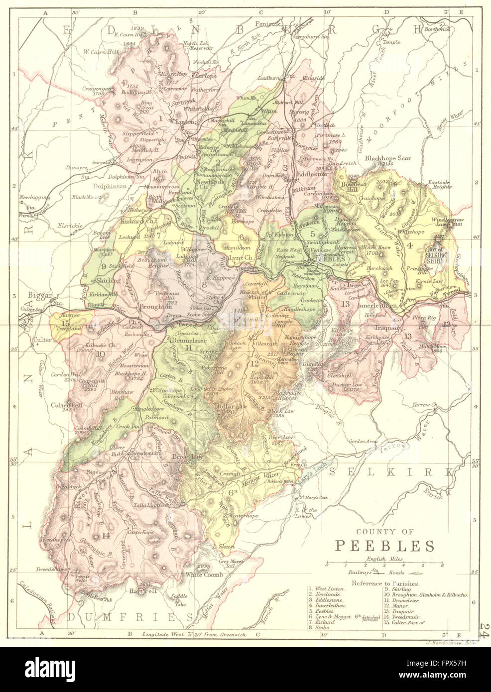 Postcode Map Peebles SCOTLAND: Peebles: Peeblesshire: Philip, 1891 antique map Stock Photo ...